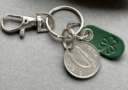Irish shilling and shamrock keychain